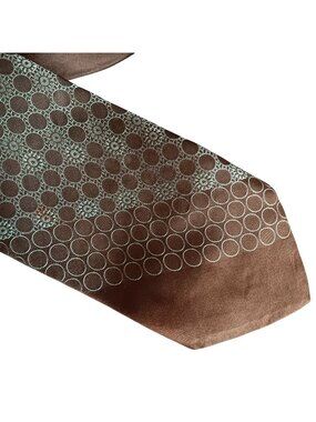 Vintage Necktie Silk Brown Tie Teal Circle Pattern All Silk Mens 58" 3.5" wide